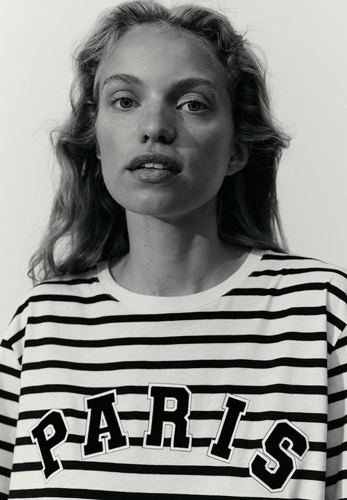 H&M - Printed t-shirt - black striped / paris