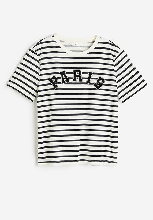 H&M - Printed t-shirt - black striped / paris