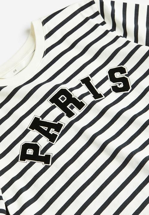 H&M - Printed t-shirt - black striped / paris