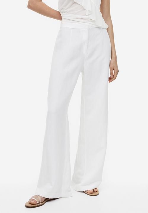 H&M - Wide linen-blend trousers - white
