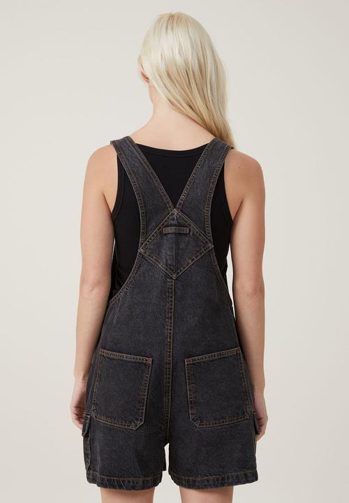 Cotton On - Cargo Short Denim Overall - Smokey Black
