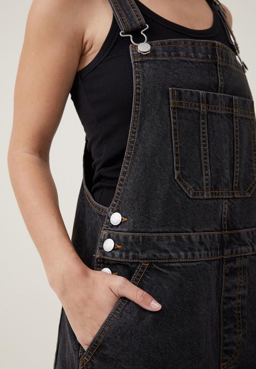Cotton On - Cargo Short Denim Overall - Smokey Black