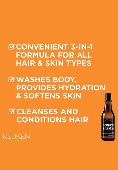 REDKEN - Redken Brews 3-in-1 Shampoo, Conditioner and Body Wash - 300ml