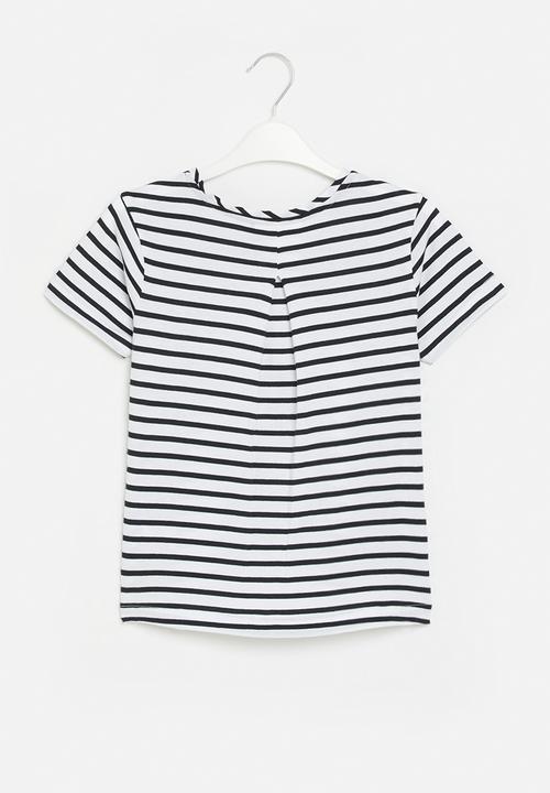 POLO - Girls roxanne striped printed tee - white & navy