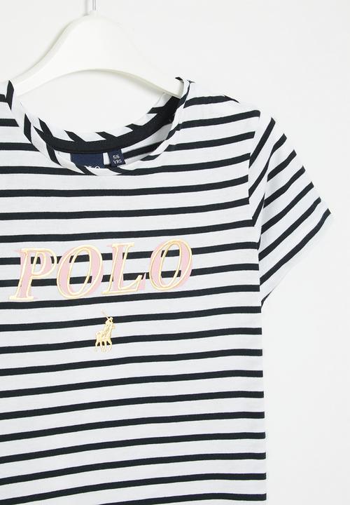 POLO - Girls roxanne striped printed tee - white & navy