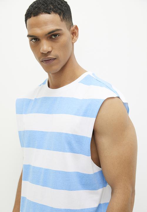 Superbalist - Steve Striped Raw Slv Edge Vest - Light Blue/White