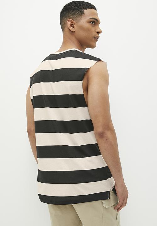 Superbalist - Steve Striped Raw Slv Edge Vest - Black/Ecru