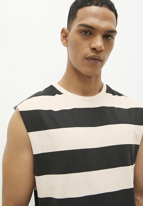 Superbalist - Steve Striped Raw Slv Edge Vest - Black/Ecru