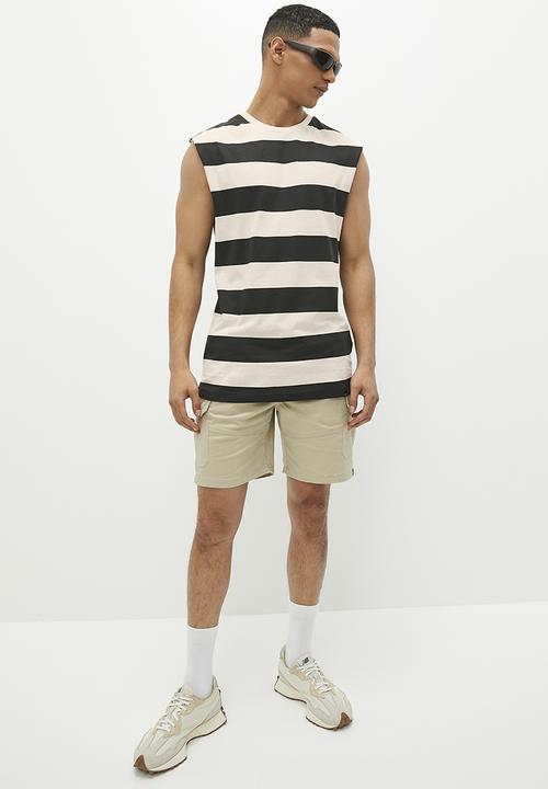 Superbalist - Steve Striped Raw Slv Edge Vest - Black/Ecru