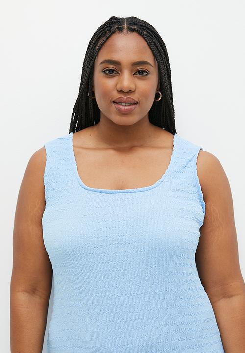 Me&B - Plus Bubble knit stretch dress - light blue