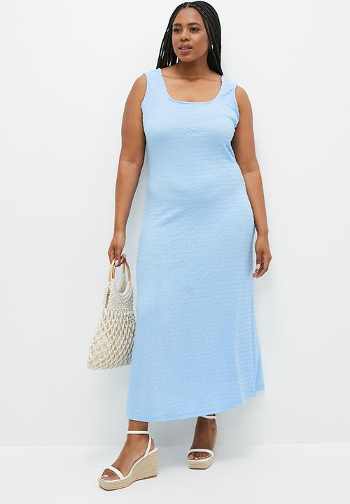 Me&B - Plus Bubble knit stretch dress - light blue