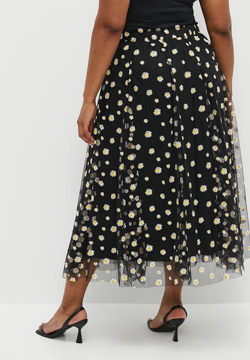 Me&B - Plus The Tulle Daisy Skirt  - Black Daisy