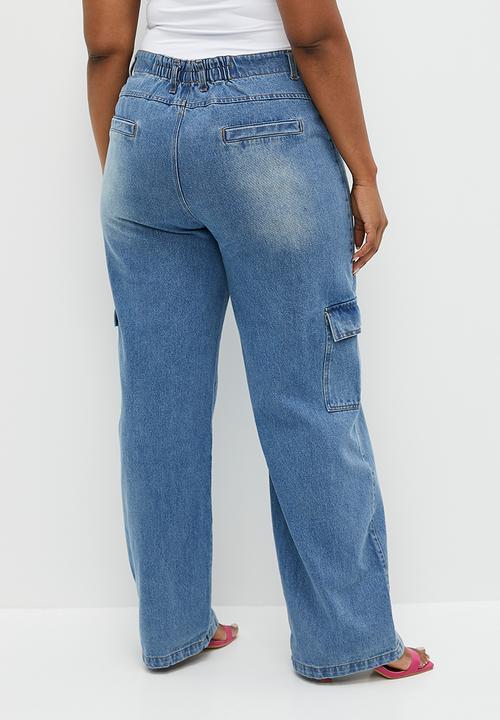 Me&B - Plus Denim Wide Leg Cargo Jeans - Denim