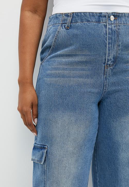 Me&B - Plus Denim Wide Leg Cargo Jeans - Denim