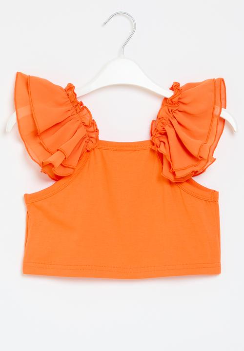 Pop Candy - Frill sleeve top - orange
