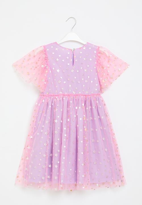 Pop Candy -  Tulle dress - lavender & pink with silver star print