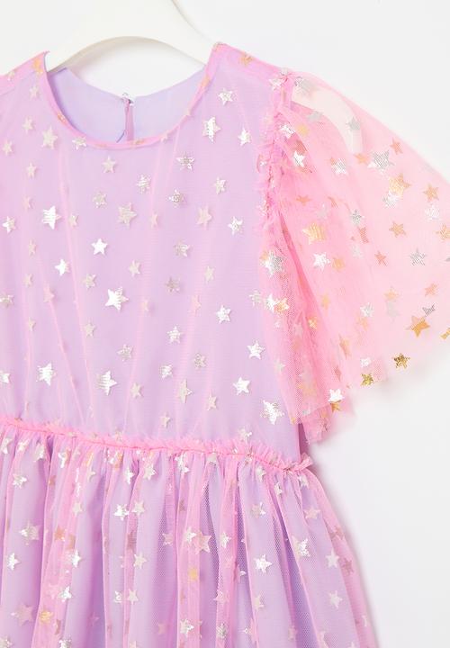 Pop Candy -  Tulle dress - lavender & pink with silver star print