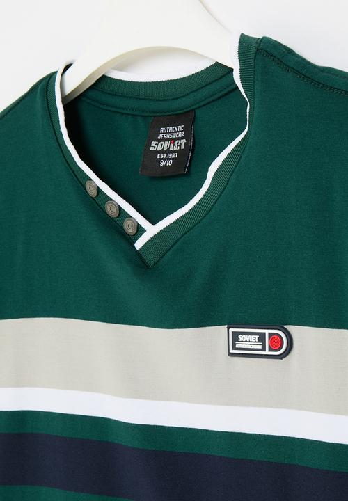 SOVIET - Boys v-neck y/dye stripe - deep teal