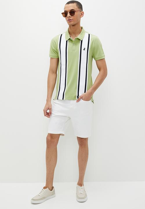 POLO - Mens vertical stripe short sleeve golfer - green