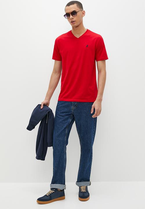 POLO - Mens v-neck short sleeve tee - red