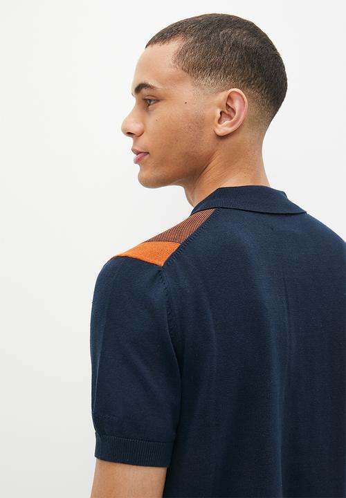 Ben Sherman - Vertical stripe  short sleeve polo - dark navy