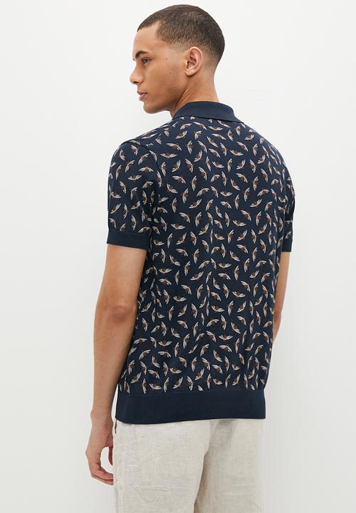 Ben Sherman - Art deco short sleeve polo knit - dark navy