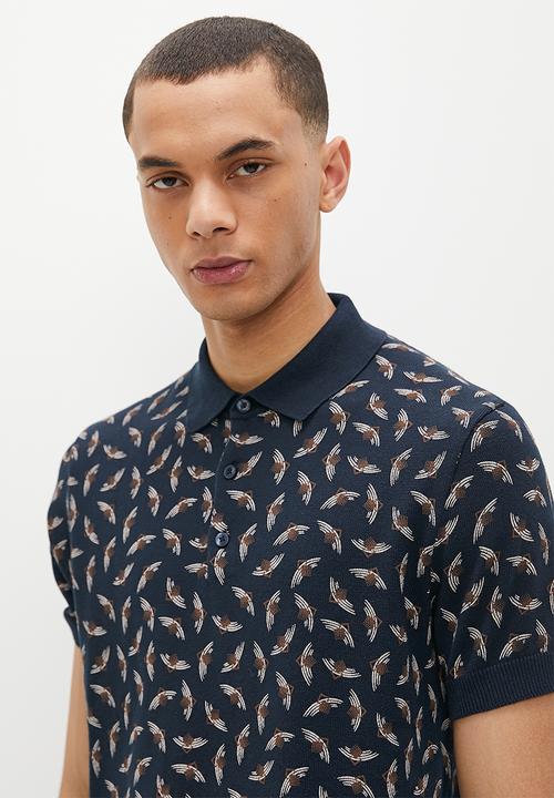 Ben Sherman - Art deco short sleeve polo knit - dark navy