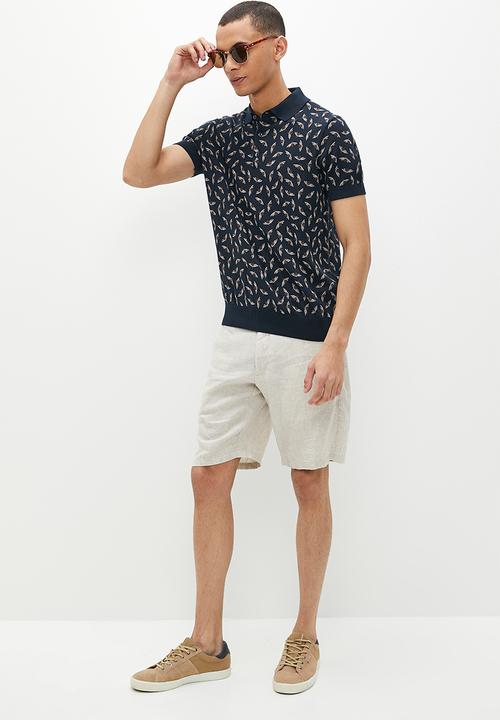 Ben Sherman - Art deco short sleeve polo knit - dark navy