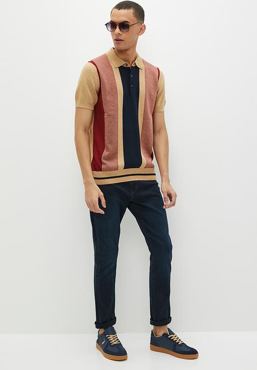 Ben Sherman - Vertical stripe short sleeve polo - stone