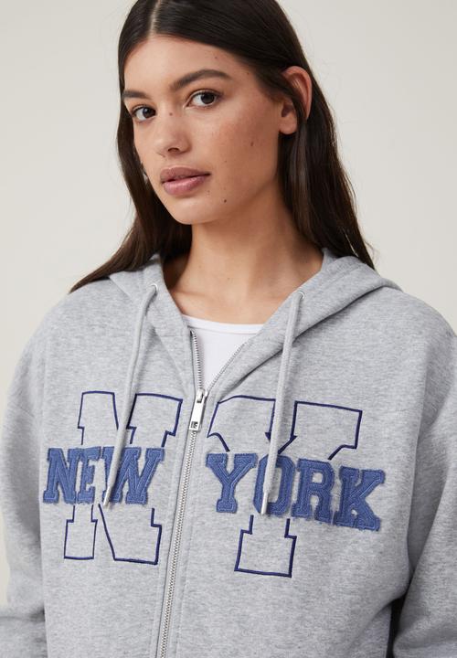 Cotton On - Classic Graphic Zip-Through Hoodie - New York/Grey Marle