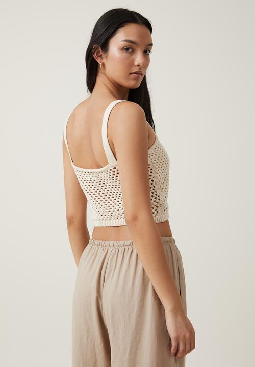 Cotton On - Crochet Gather Bust Cami - Ecru
