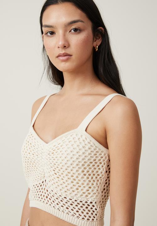 Cotton On - Crochet Gather Bust Cami - Ecru