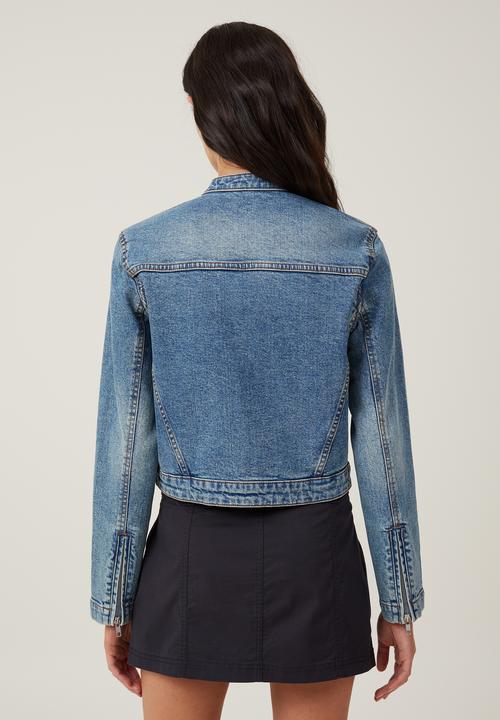Cotton On - Denim Moto Jacket - Lake Blue