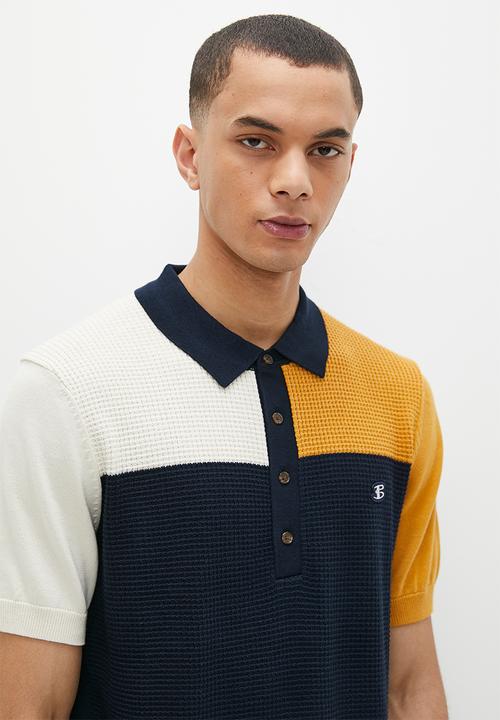 Ben Sherman - Textured polo short sleeve col block - dark navy