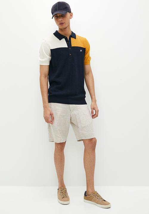 Ben Sherman - Textured polo short sleeve col block - dark navy