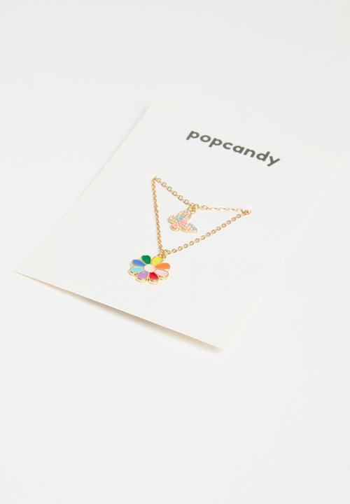 Pop Candy - Flower & butterfly Layered necklace -gold 