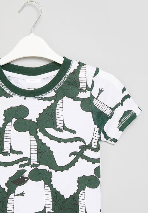 Pop Candy - Printed tee - dark green & white