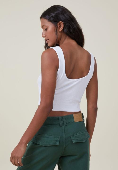 Cotton On - The one organic rib crop tank - white