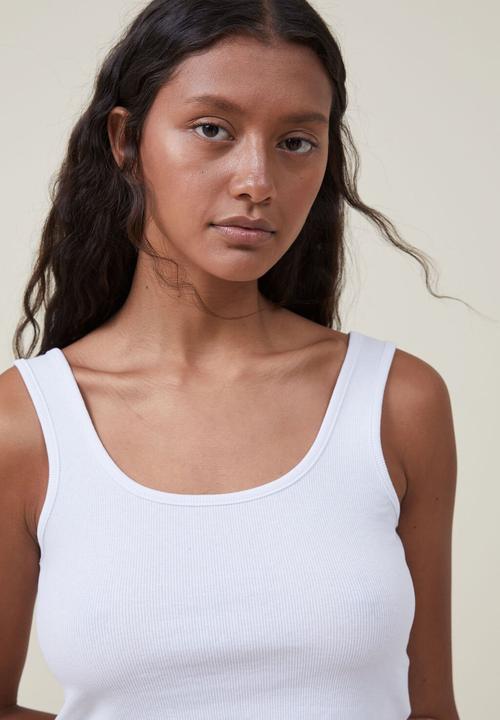 Cotton On - The one organic rib crop tank - white