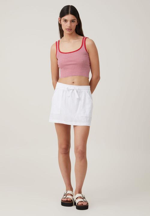Cotton On - The one organic rib crop tank - mini stripe summer red & white