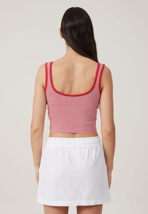 Cotton On - The one organic rib crop tank - mini stripe summer red & white
