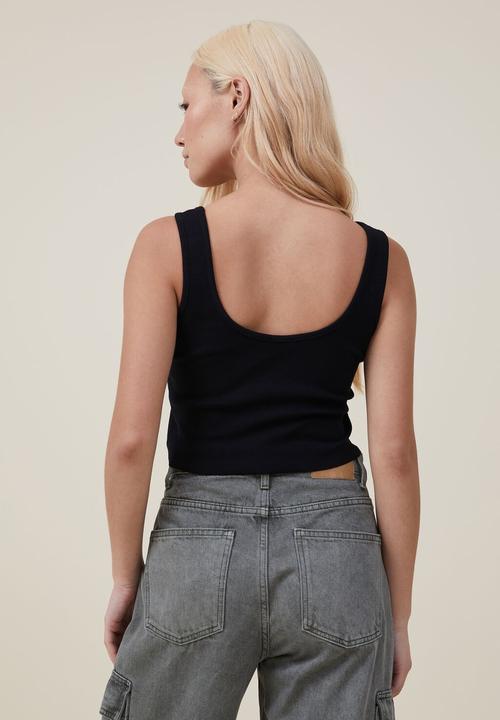 Cotton On - The one organic rib crop tank - black