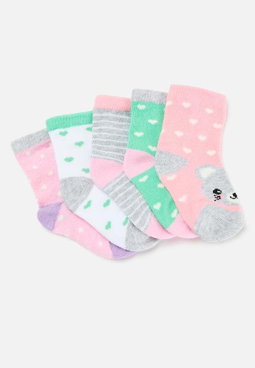 MINOTI - 5 Pack girls socks - pink