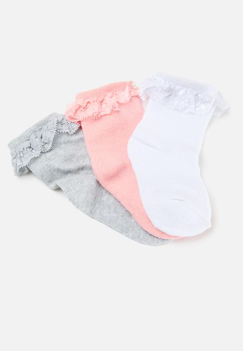 MINOTI - 3 Pack girls sock with lace - pink 