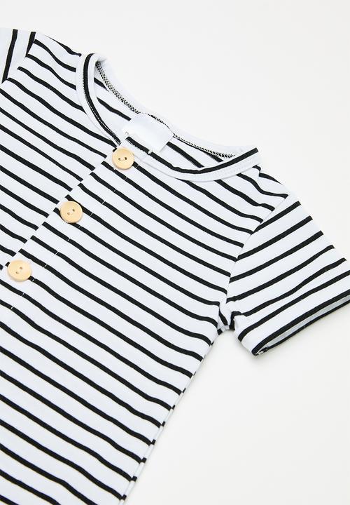 Pop Candy - Baby stripe romper - black and white