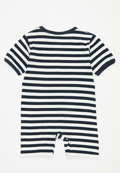 Pop Candy - striped romper - blue & white