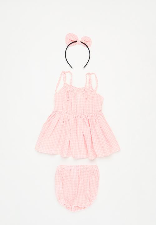 Pop Candy - Baby gingham dress and bloomer set - pink