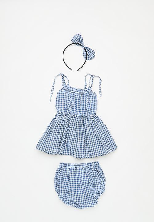 Pop Candy - Baby gingham dress and bloomer set - blue