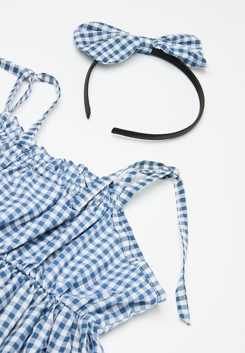 Pop Candy - Baby gingham dress and bloomer set - blue