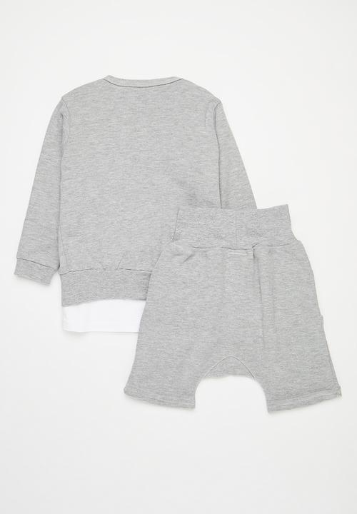 Little Lumps - 3 Pack Cardigan, T-shirt & Shorts Set - Grey